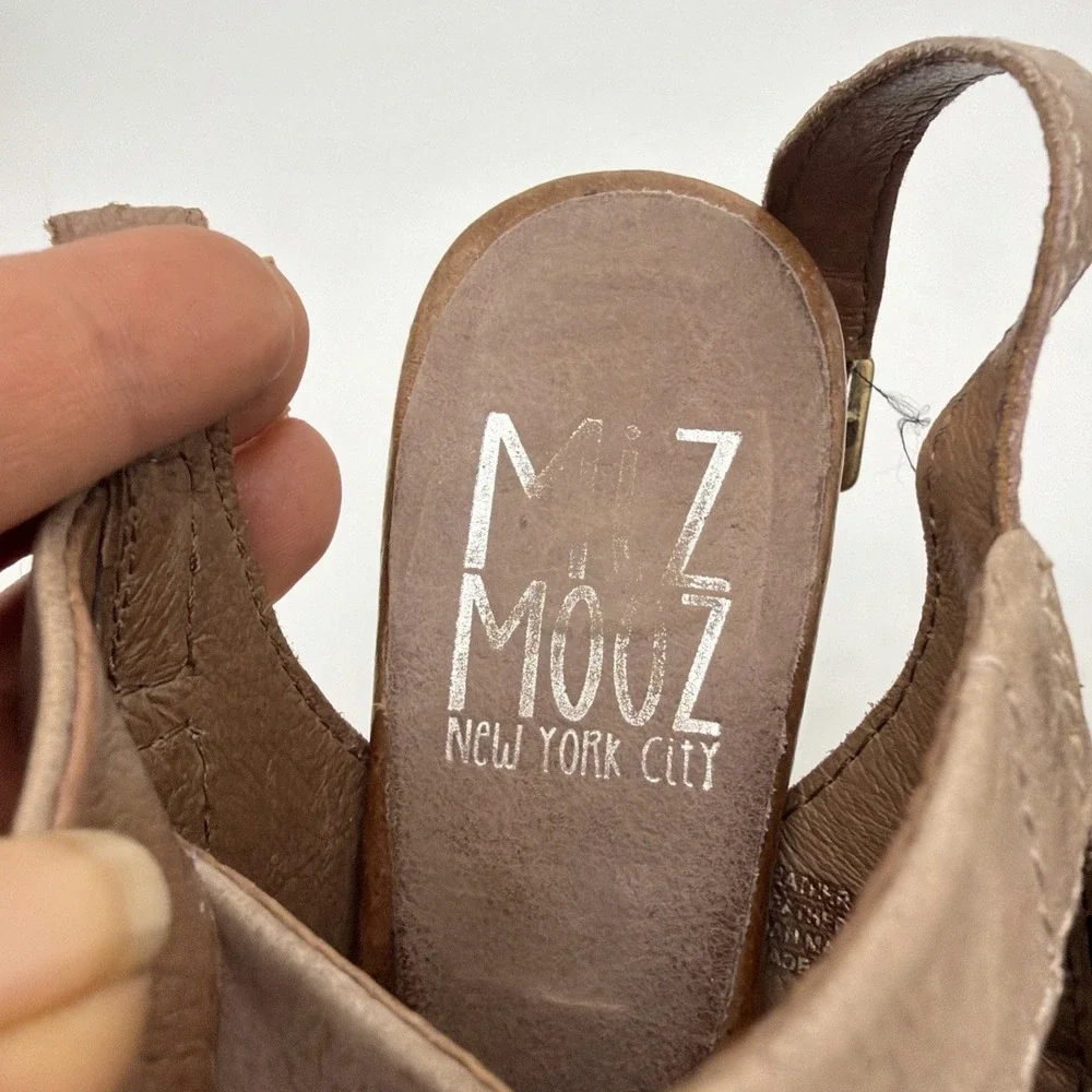 Miz Mooz Leather Slingback Wedge Sandals Open Toe Multi Strap Taupe EU 37